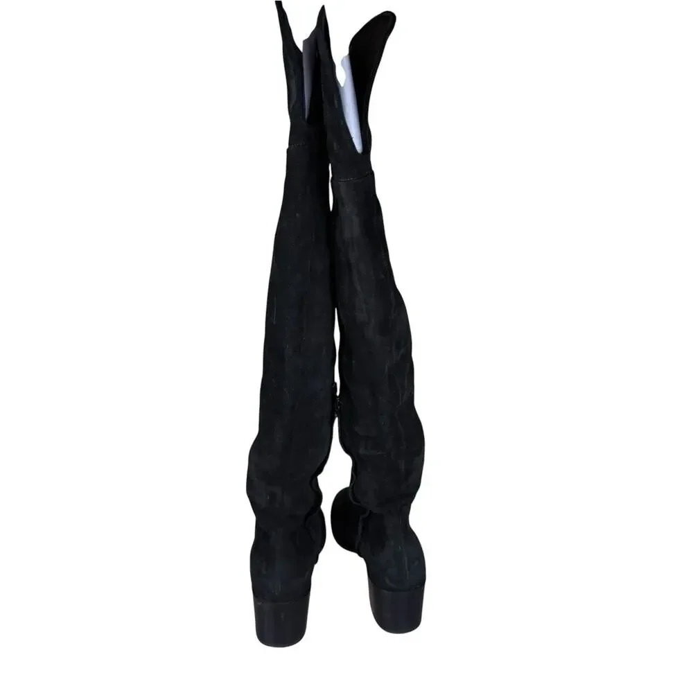 rag & bone Over The Knee Boots Black Suede Zip Block Heel IT 39.5 US 9.5